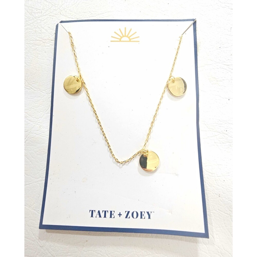 Tate + Zoey 18K Gold Plated Round Charm Pendant Cable Chain Necklace Nickel-Free